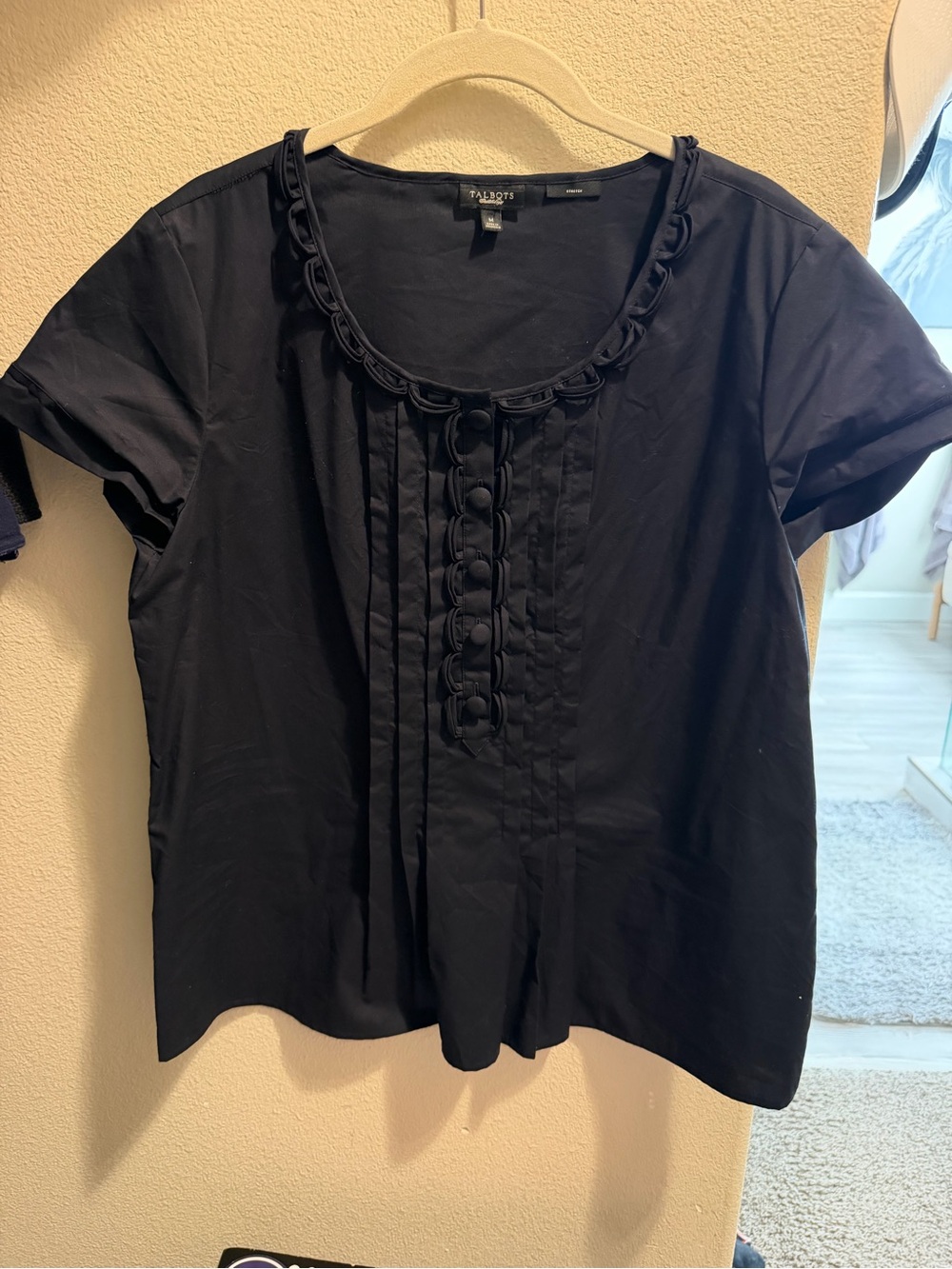 Talbots blouse. Short sleeve, black, size medium. Cute details